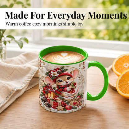 #pl[11oz|Green] Christmas Mouse Coffee Mug, Festive Mouse Mug, Ceramic Cup
