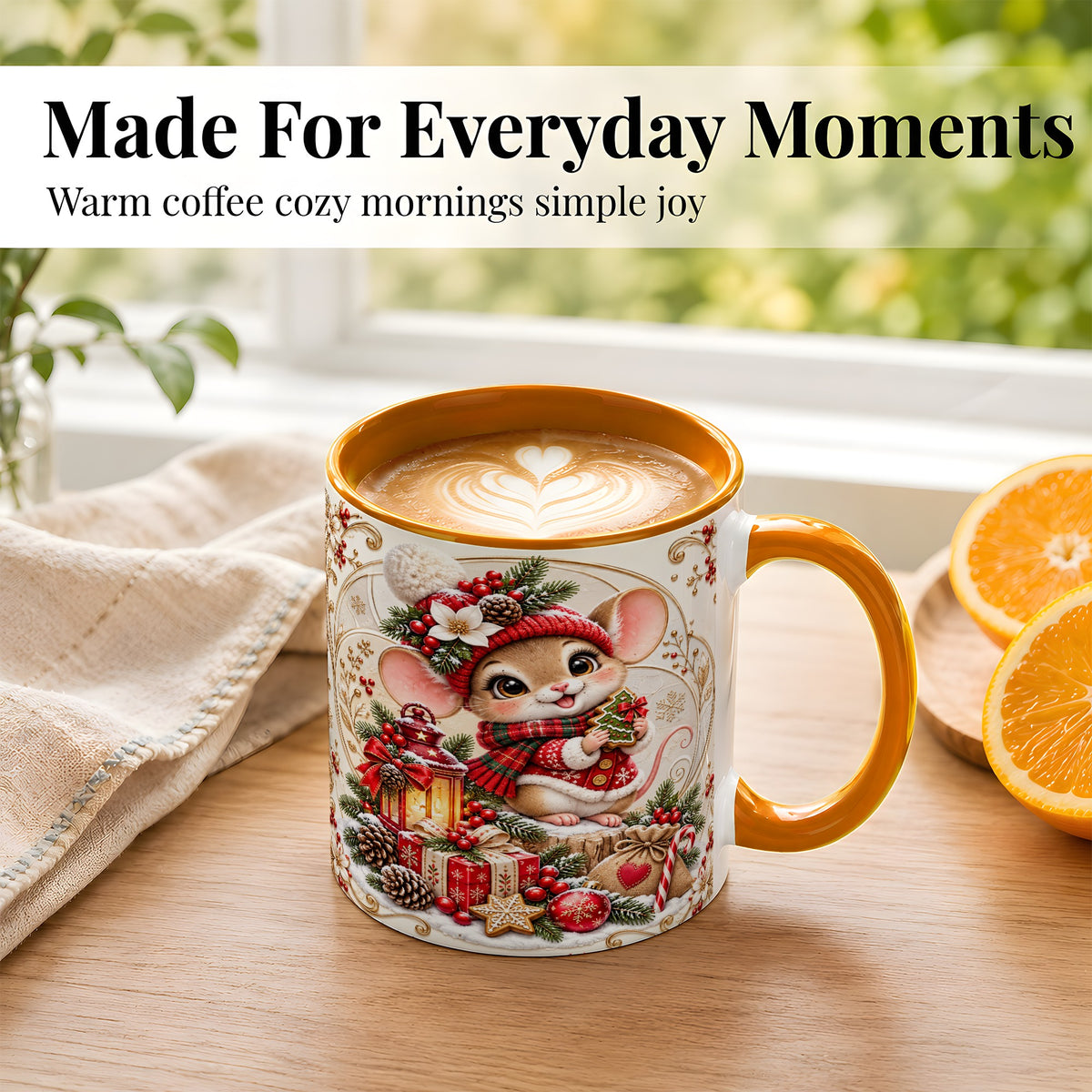 #pl[11oz|Orange] Christmas Mouse Coffee Mug, Festive Mouse Mug, Ceramic Cup