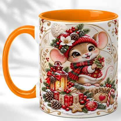 #pl[11oz|Orange] Christmas Mouse Coffee Mug, Festive Mouse Mug, Ceramic Cup
