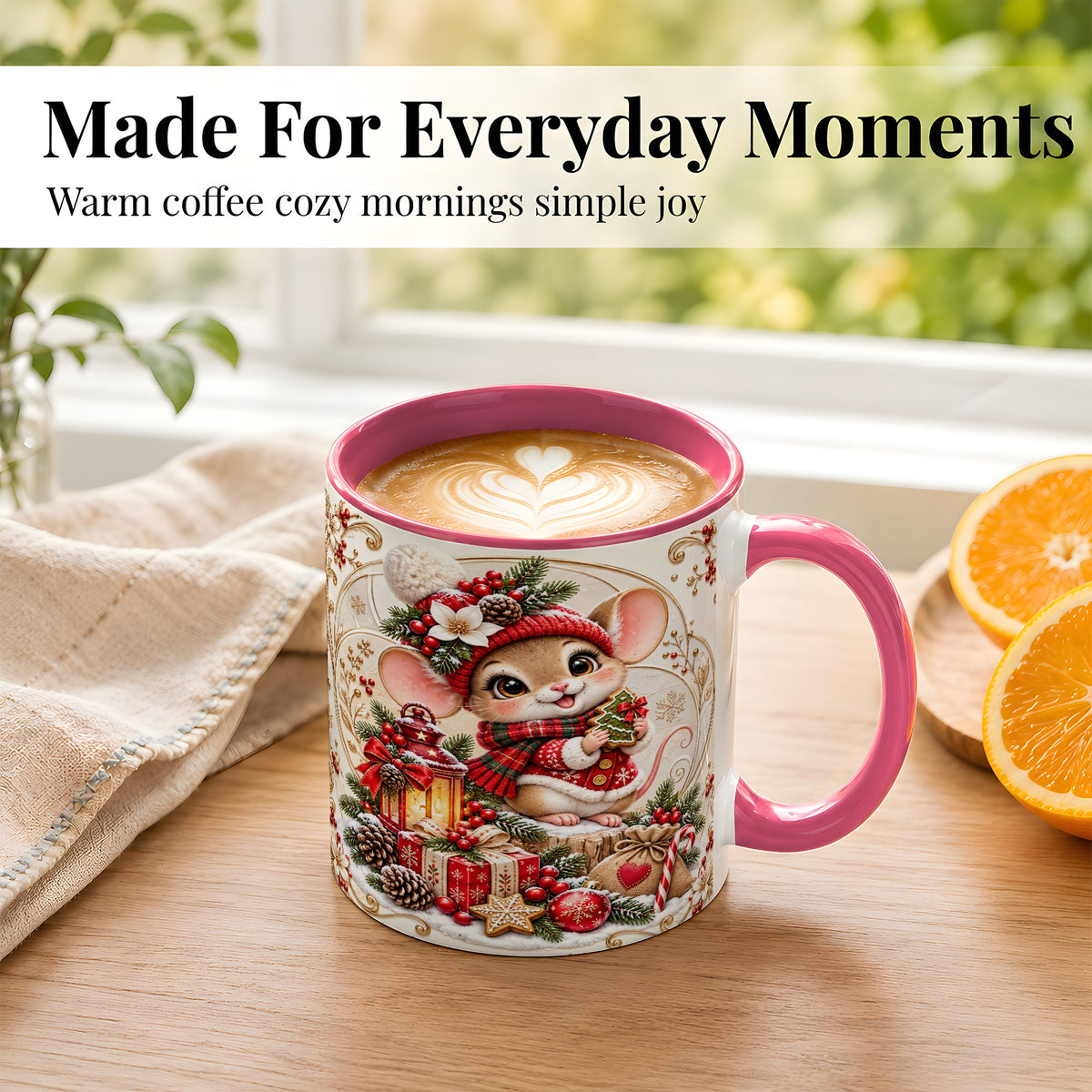 #pl[11oz|Pink] Christmas Mouse Coffee Mug, Festive Mouse Mug, Ceramic Cup