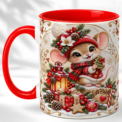Christmas Mouse Coffee Mug, Festive Mouse Mug, Ceramic Cup