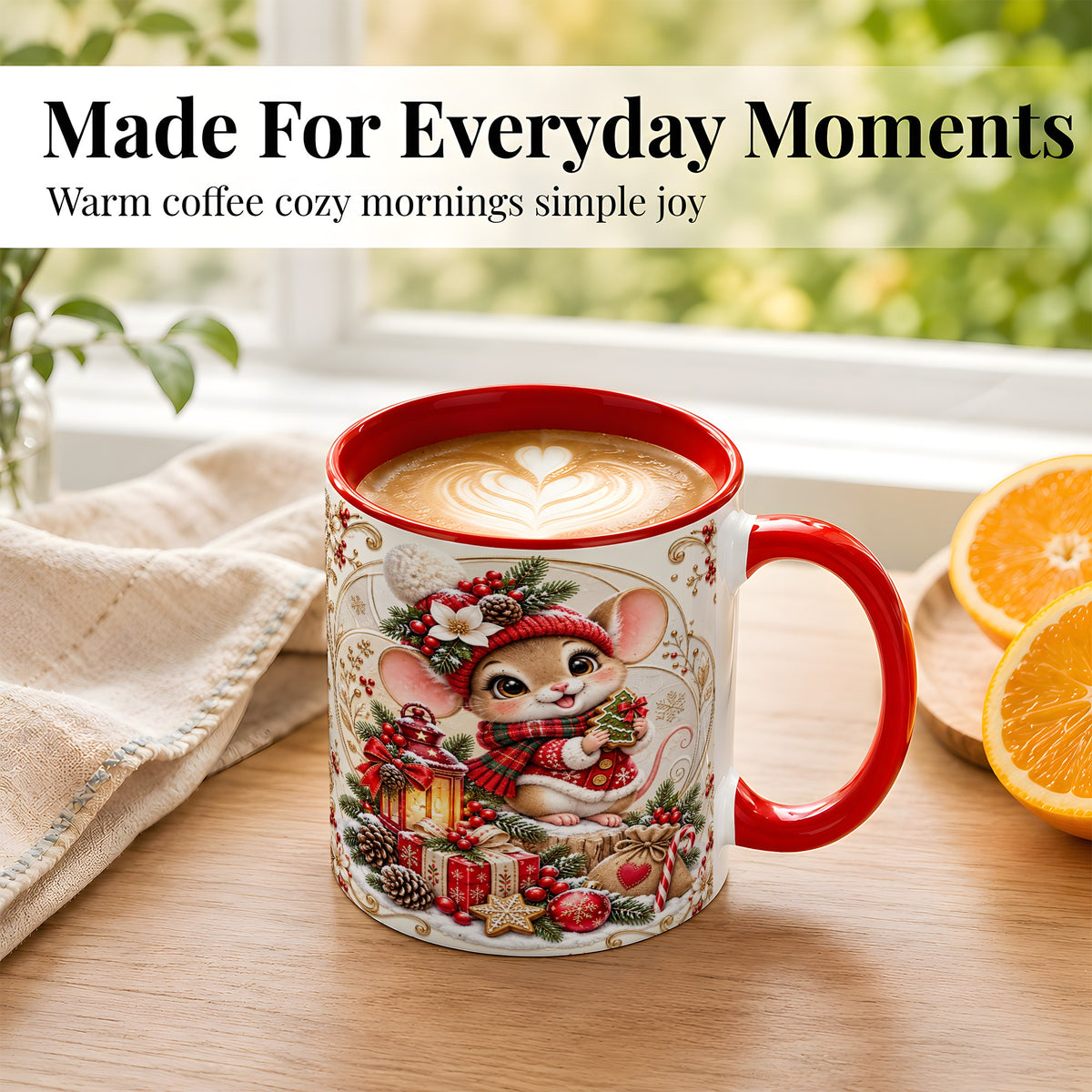 #pl[11oz|Red] Christmas Mouse Coffee Mug, Festive Mouse Mug, Ceramic Cup