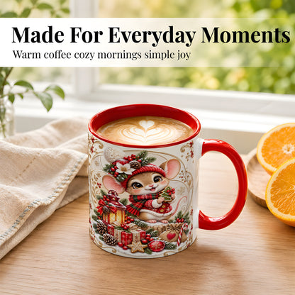 #pl[11oz|Red] Christmas Mouse Coffee Mug, Festive Mouse Mug, Ceramic Cup