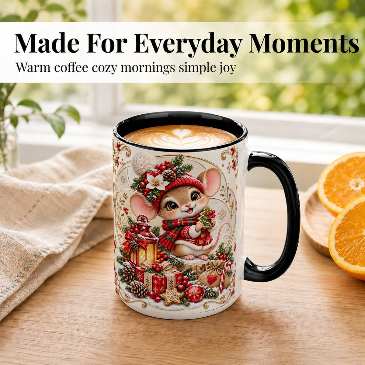 #pl[15oz|Black] Christmas Mouse Coffee Mug, Festive Mouse Mug, Ceramic Cup