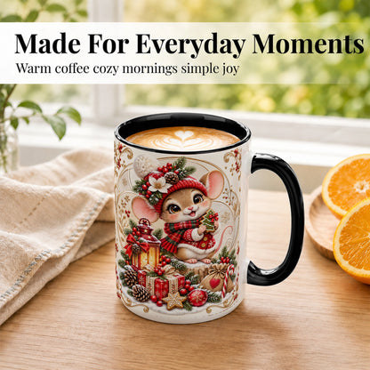 #pl[15oz|Black] Christmas Mouse Coffee Mug, Festive Mouse Mug, Ceramic Cup