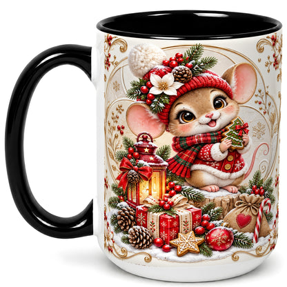 #pl[15oz|Black] Christmas Mouse Coffee Mug, Festive Mouse Mug, Ceramic Cup