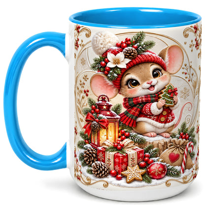 #pl[15oz|Blue] Christmas Mouse Coffee Mug, Festive Mouse Mug, Ceramic Cup
