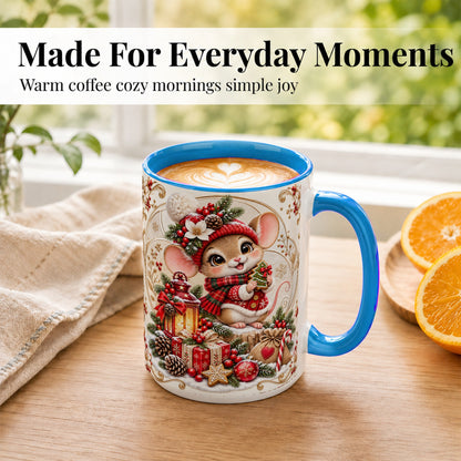 #pl[15oz|Blue] Christmas Mouse Coffee Mug, Festive Mouse Mug, Ceramic Cup
