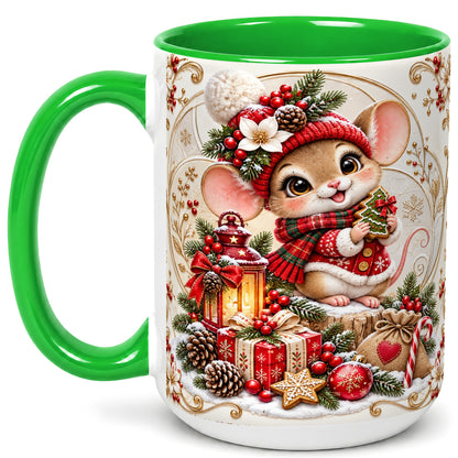 #pl[15oz|Green] Christmas Mouse Coffee Mug, Festive Mouse Mug, Ceramic Cup