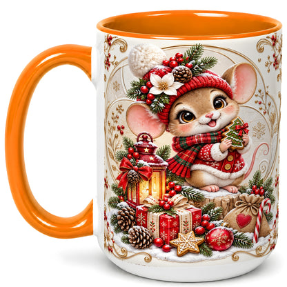 #pl[15oz|Orange] Christmas Mouse Coffee Mug, Festive Mouse Mug, Ceramic Cup