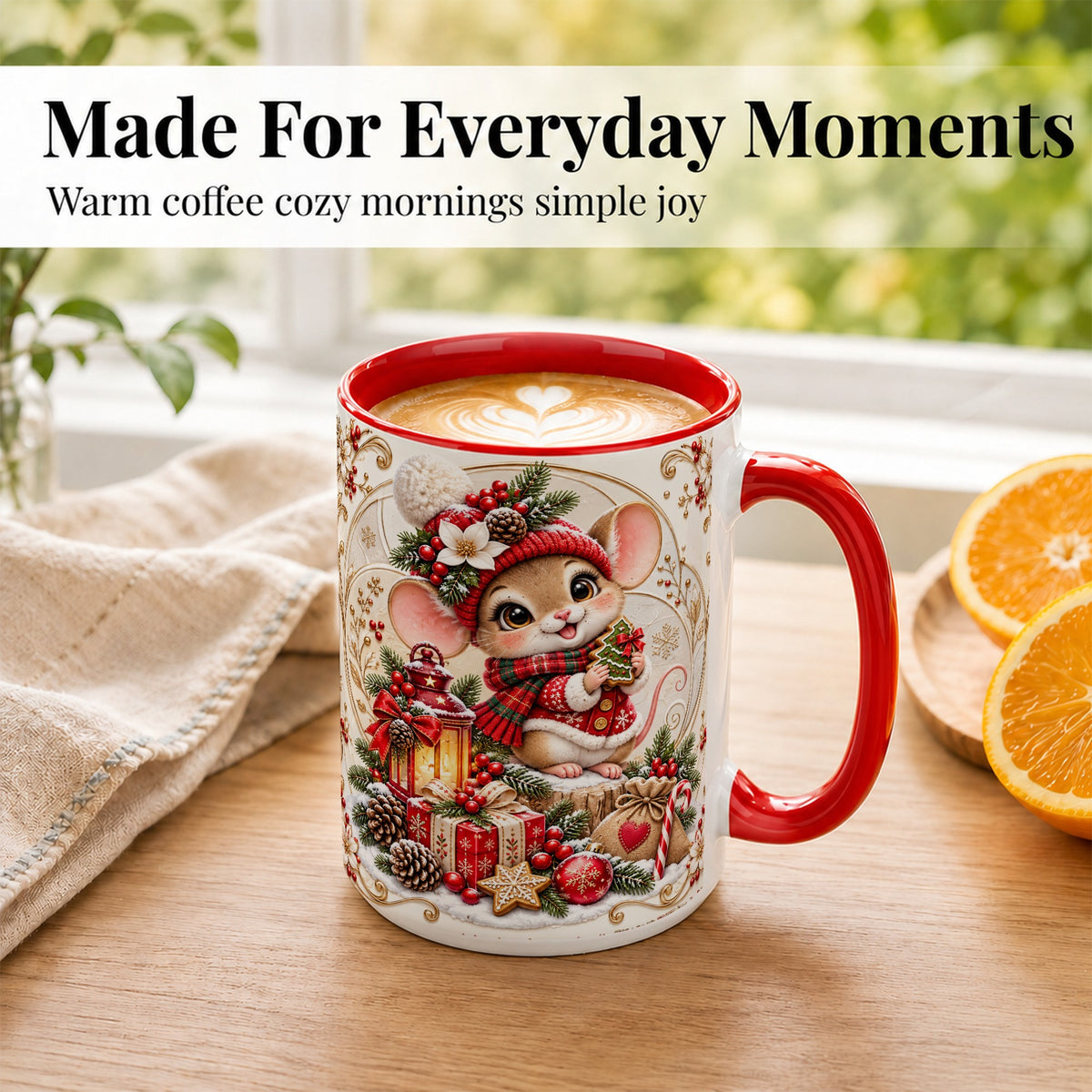 #pl[15oz|Red] Christmas Mouse Coffee Mug, Festive Mouse Mug, Ceramic Cup