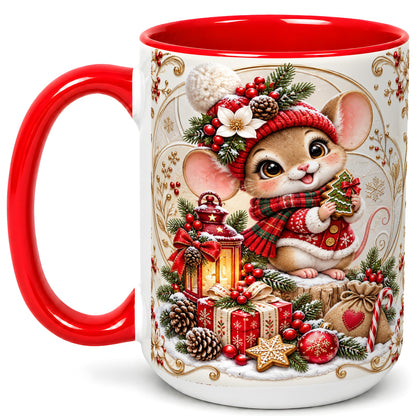 #pl[15oz|Red] Christmas Mouse Coffee Mug, Festive Mouse Mug, Ceramic Cup