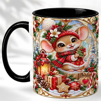 #pl[11oz|Black] Winter Mouse Coffee Mug, Christmas Mouse Mug, Ceramic Cup
