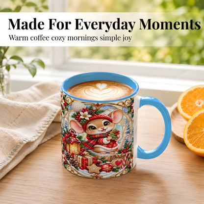 #pl[11oz|Blue] Winter Mouse Coffee Mug, Christmas Mouse Mug, Ceramic Cup