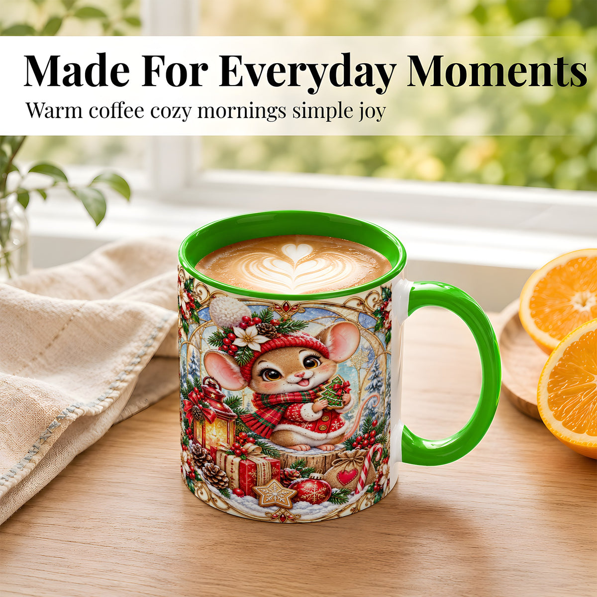 #pl[11oz|Green] Winter Mouse Coffee Mug, Christmas Mouse Mug, Ceramic Cup
