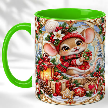 #pl[11oz|Green] Winter Mouse Coffee Mug, Christmas Mouse Mug, Ceramic Cup