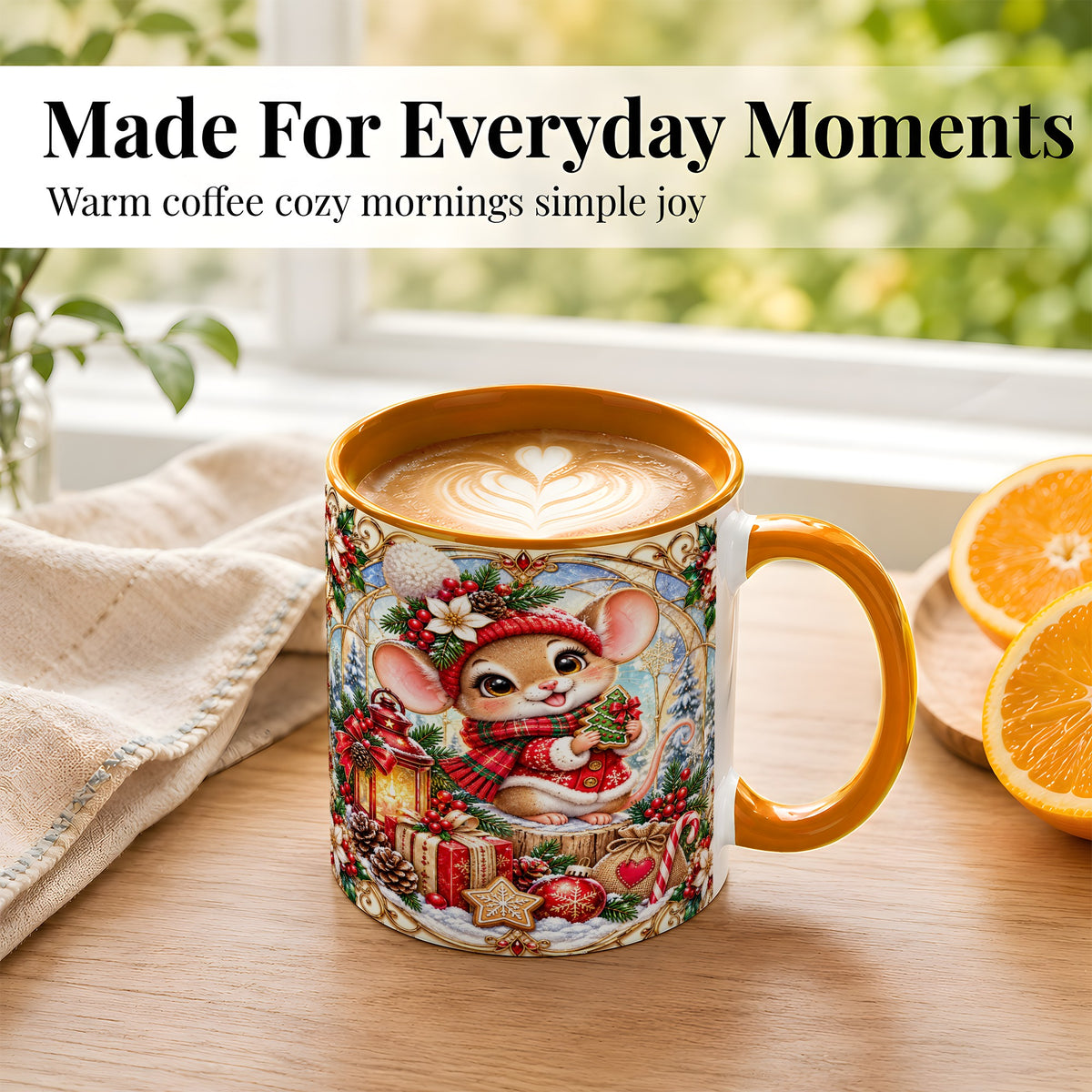#pl[11oz|Orange] Winter Mouse Coffee Mug, Christmas Mouse Mug, Ceramic Cup