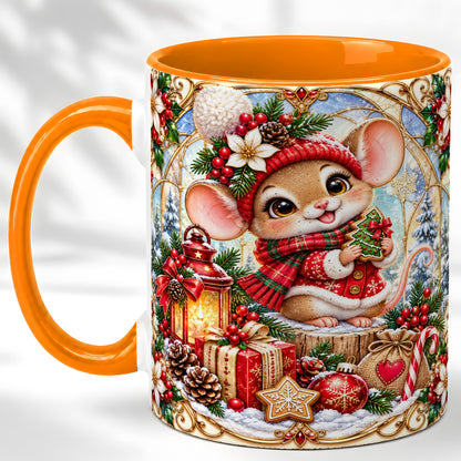 #pl[11oz|Orange] Winter Mouse Coffee Mug, Christmas Mouse Mug, Ceramic Cup