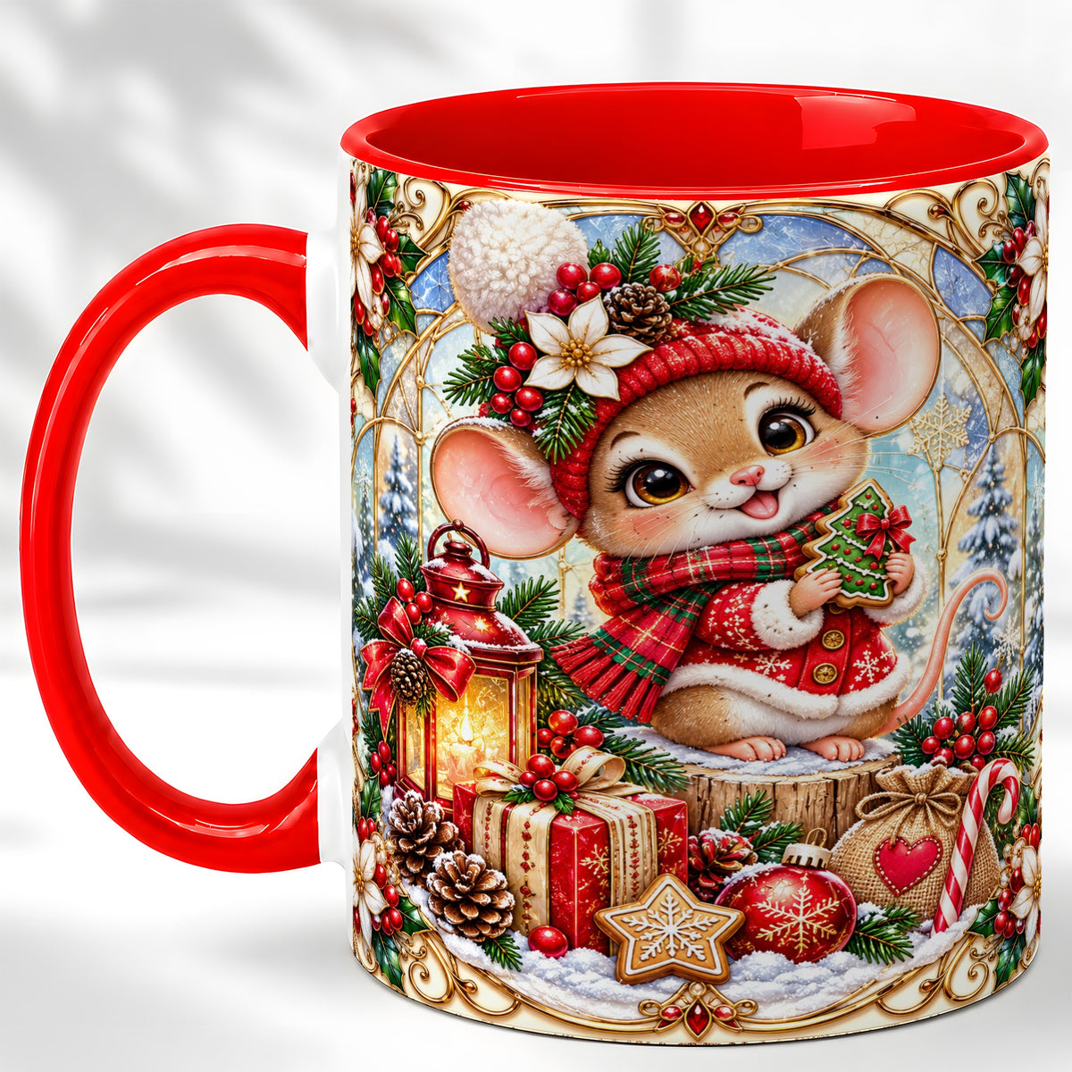 Winter Mouse Coffee Mug, Christmas Mouse Mug, Ceramic Cup