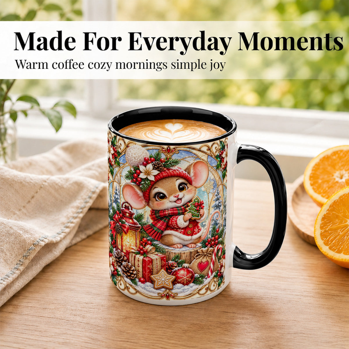 #pl[15oz|Black] Winter Mouse Coffee Mug, Christmas Mouse Mug, Ceramic Cup