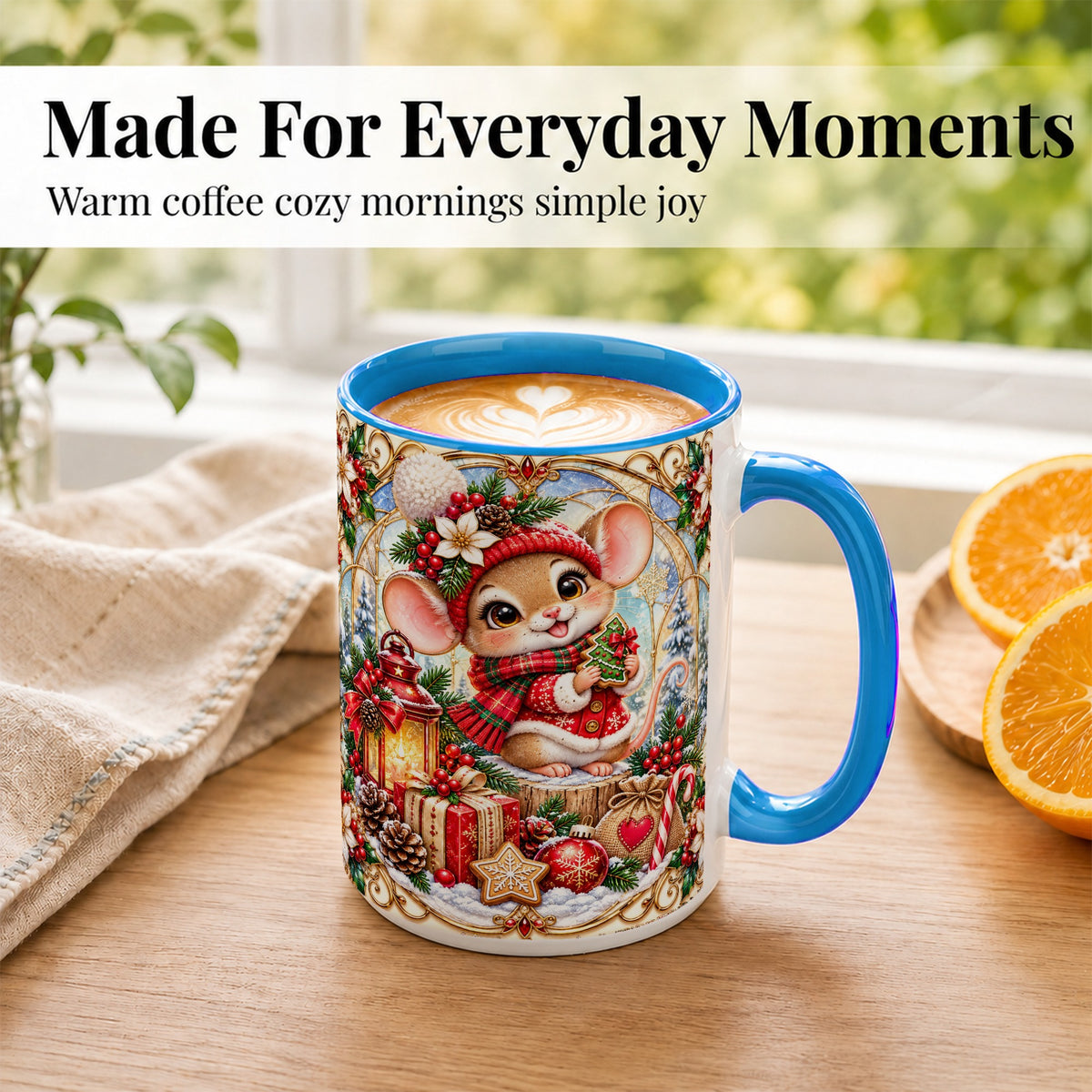 #pl[15oz|Blue] Winter Mouse Coffee Mug, Christmas Mouse Mug, Ceramic Cup