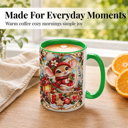 #pl[15oz|Green] Winter Mouse Coffee Mug, Christmas Mouse Mug, Ceramic Cup