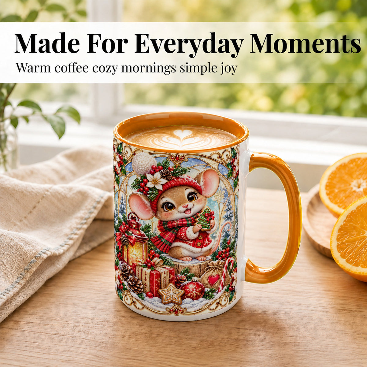 #pl[15oz|Orange] Winter Mouse Coffee Mug, Christmas Mouse Mug, Ceramic Cup
