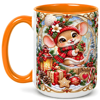 #pl[15oz|Orange] Winter Mouse Coffee Mug, Christmas Mouse Mug, Ceramic Cup