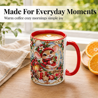 #pl[15oz|Red] Winter Mouse Coffee Mug, Christmas Mouse Mug, Ceramic Cup