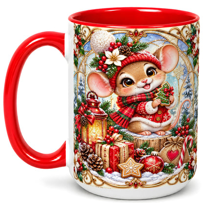 #pl[15oz|Red] Winter Mouse Coffee Mug, Christmas Mouse Mug, Ceramic Cup