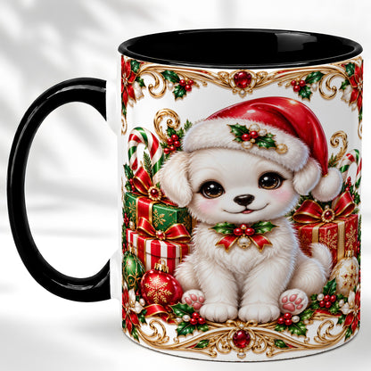 #pl[11oz|Black] Christmas Puppy Coffee Mug, Holiday Puppy Mug, Ceramic Cup