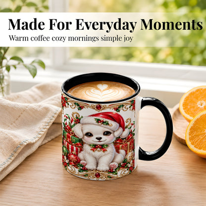 #pl[11oz|Black] Christmas Puppy Coffee Mug, Holiday Puppy Mug, Ceramic Cup