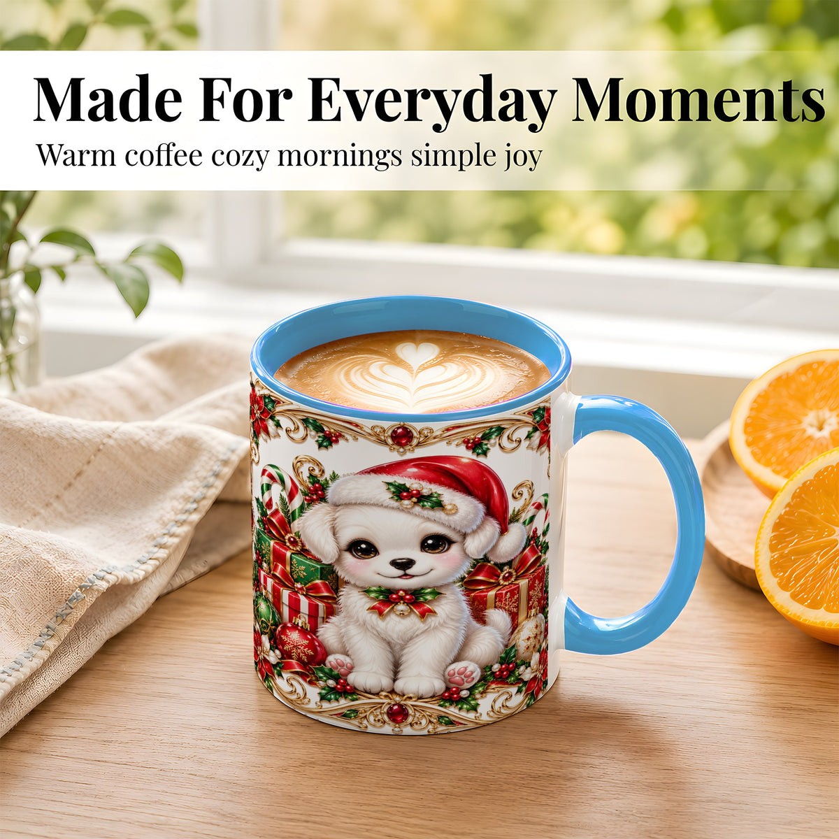 #pl[11oz|Blue] Christmas Puppy Coffee Mug, Holiday Puppy Mug, Ceramic Cup
