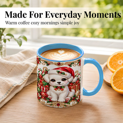 #pl[11oz|Blue] Christmas Puppy Coffee Mug, Holiday Puppy Mug, Ceramic Cup