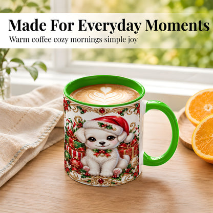 #pl[11oz|Green] Christmas Puppy Coffee Mug, Holiday Puppy Mug, Ceramic Cup