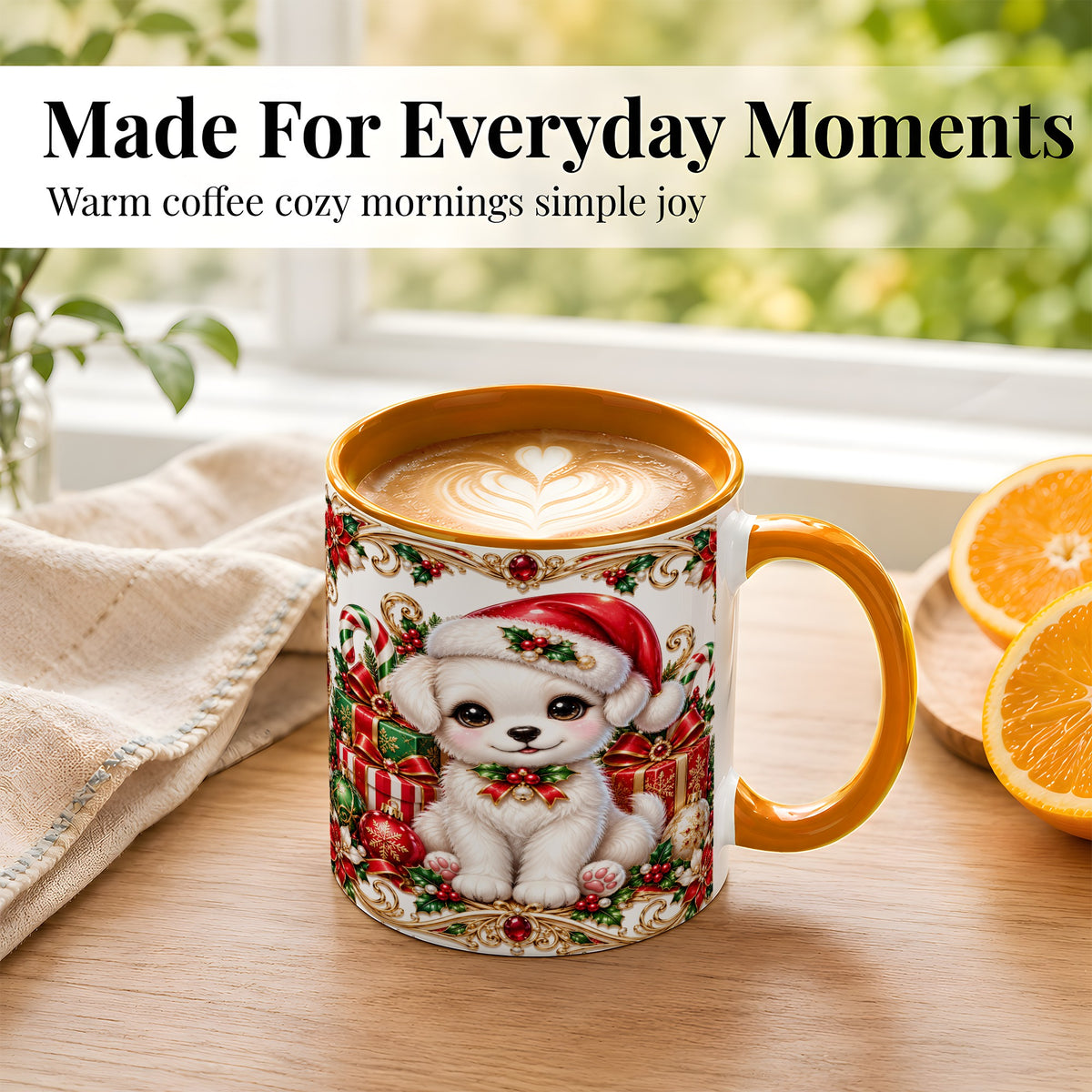 #pl[11oz|Orange] Christmas Puppy Coffee Mug, Holiday Puppy Mug, Ceramic Cup
