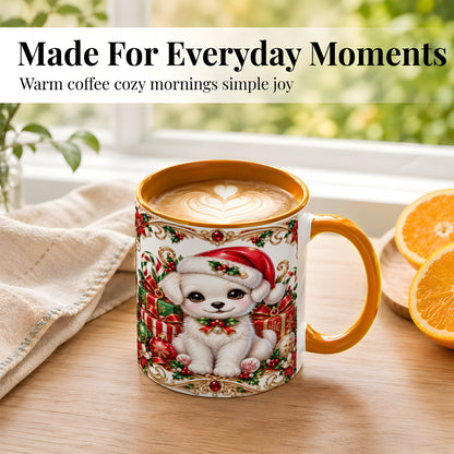#pl[11oz|Orange] Christmas Puppy Coffee Mug, Holiday Puppy Mug, Ceramic Cup