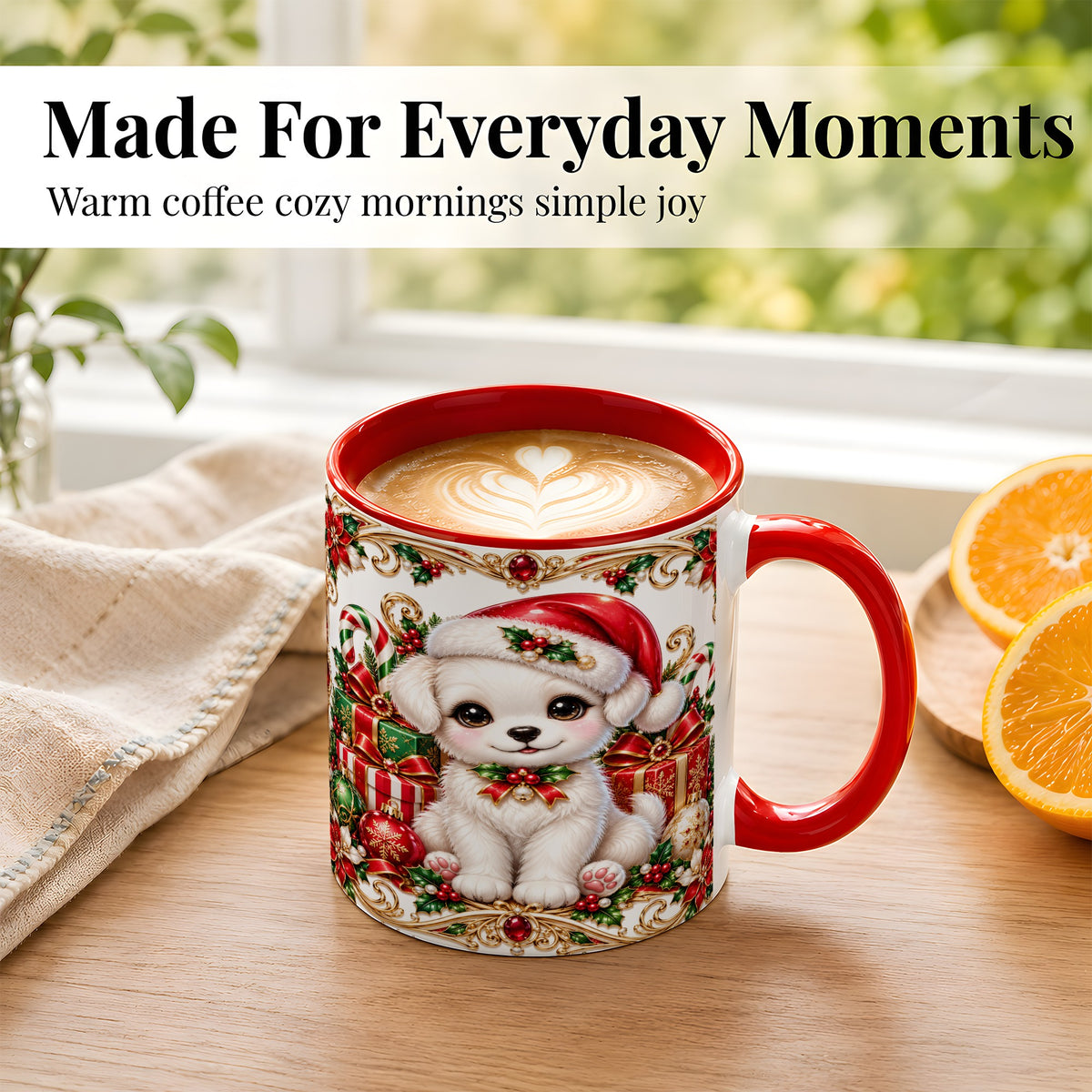 #pl[11oz|Red] Christmas Puppy Coffee Mug, Holiday Puppy Mug, Ceramic Cup