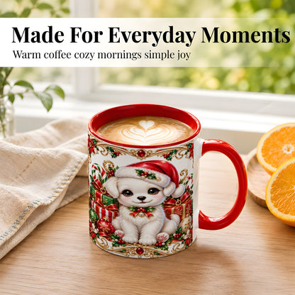 #pl[11oz|Red] Christmas Puppy Coffee Mug, Holiday Puppy Mug, Ceramic Cup