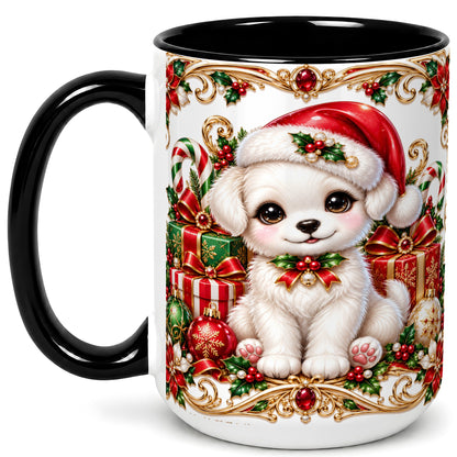 #pl[15oz|Black] Christmas Puppy Coffee Mug, Holiday Puppy Mug, Ceramic Cup