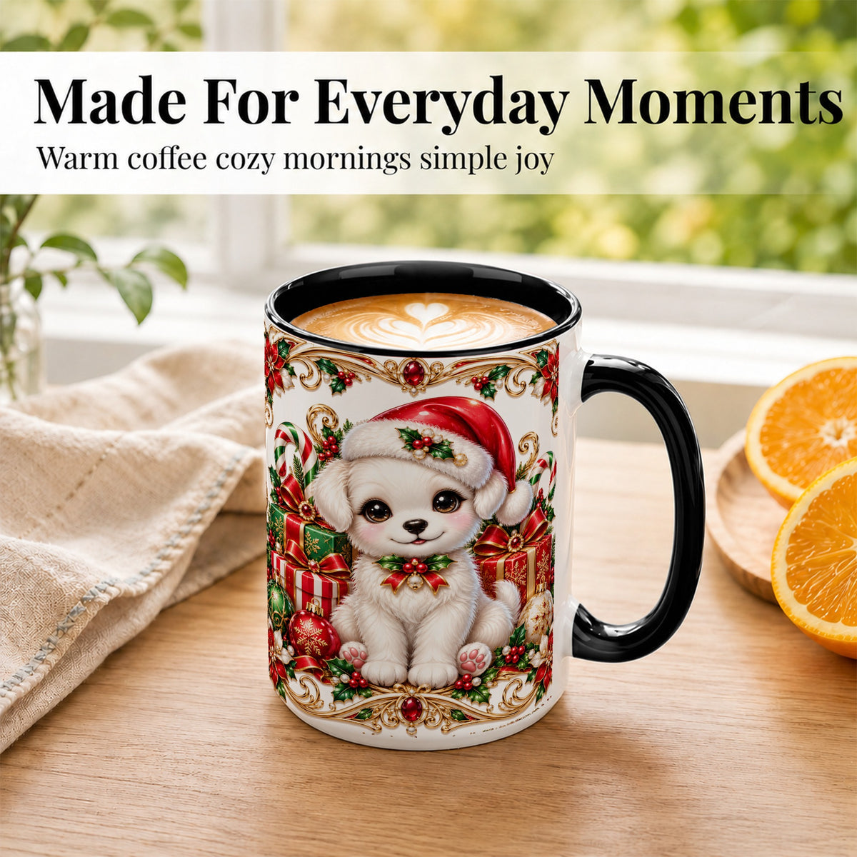 #pl[15oz|Black] Christmas Puppy Coffee Mug, Holiday Puppy Mug, Ceramic Cup
