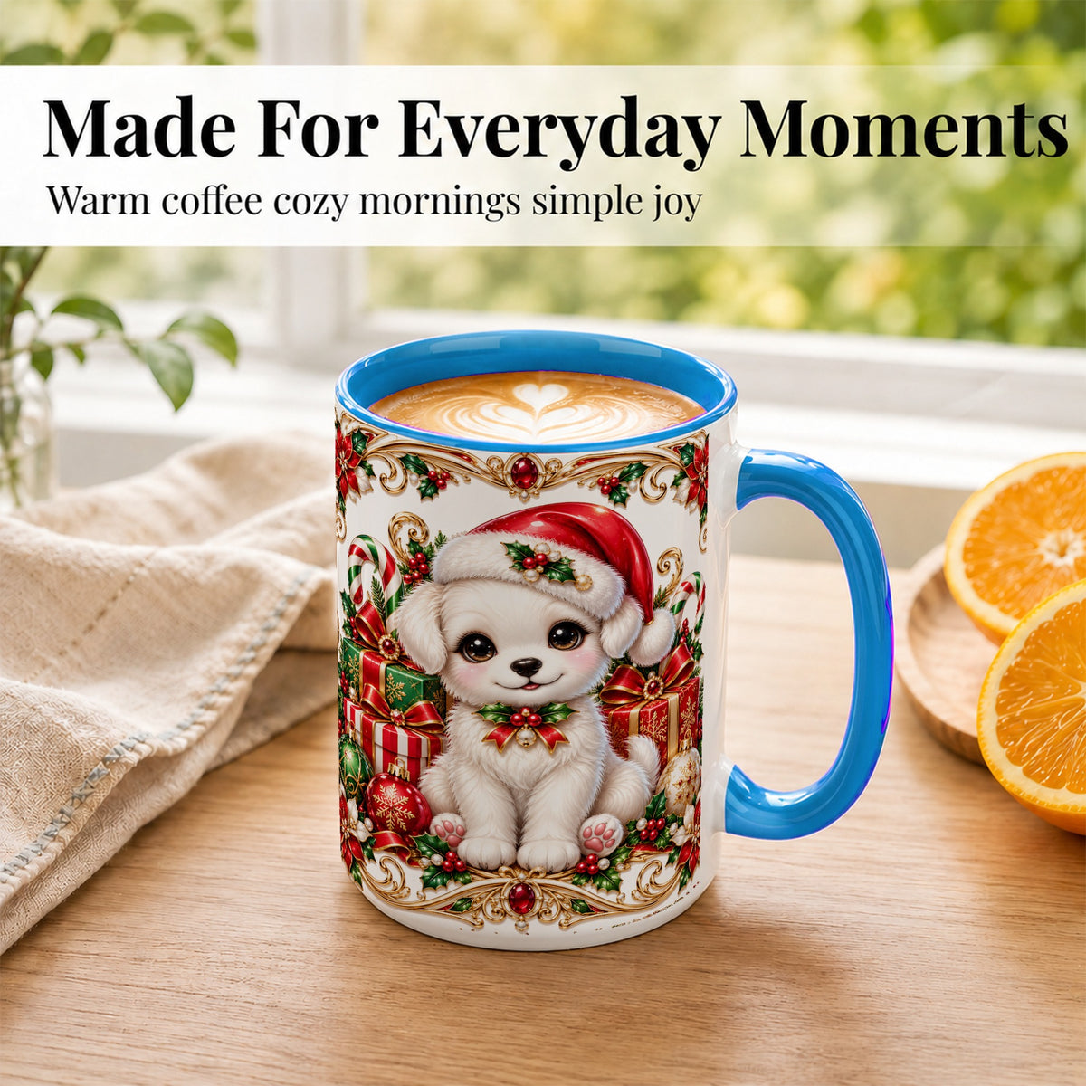 #pl[15oz|Blue] Christmas Puppy Coffee Mug, Holiday Puppy Mug, Ceramic Cup