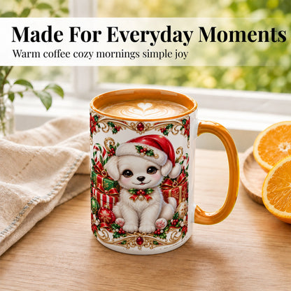 #pl[15oz|Orange] Christmas Puppy Coffee Mug, Holiday Puppy Mug, Ceramic Cup