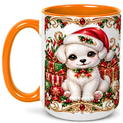 #pl[15oz|Orange] Christmas Puppy Coffee Mug, Holiday Puppy Mug, Ceramic Cup