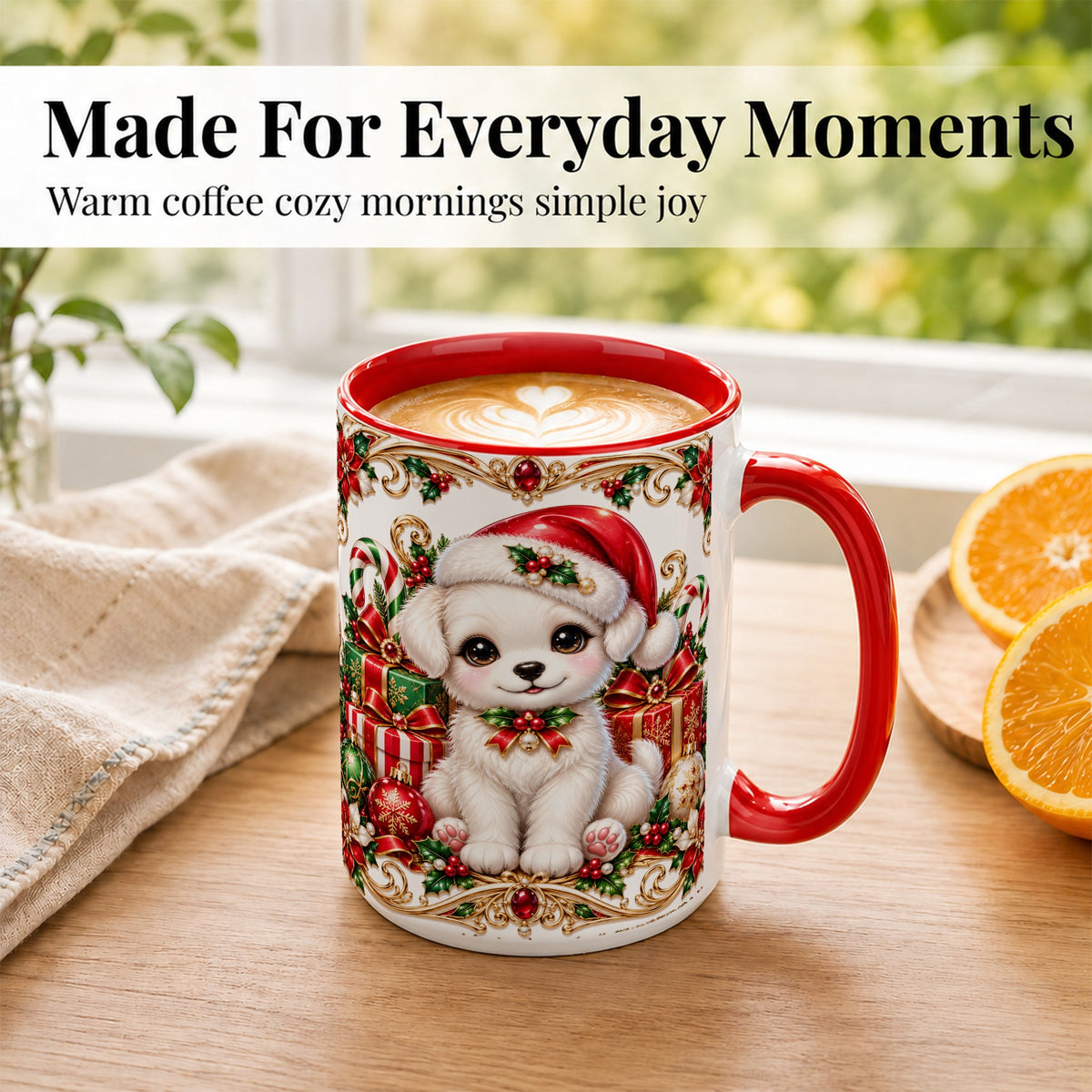 #pl[15oz|Red] Christmas Puppy Coffee Mug, Holiday Puppy Mug, Ceramic Cup