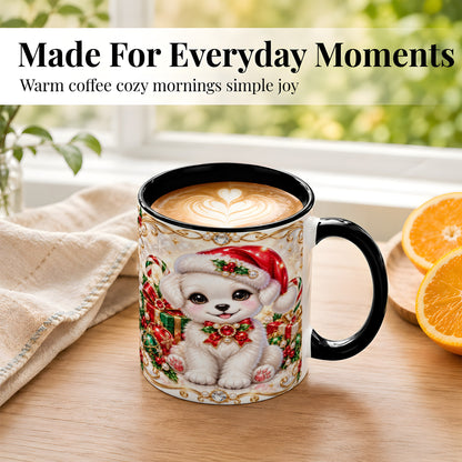 #pl[11oz|Black] Christmas Puppy Coffee Mug, Santa Dog Mug, Ceramic Cup