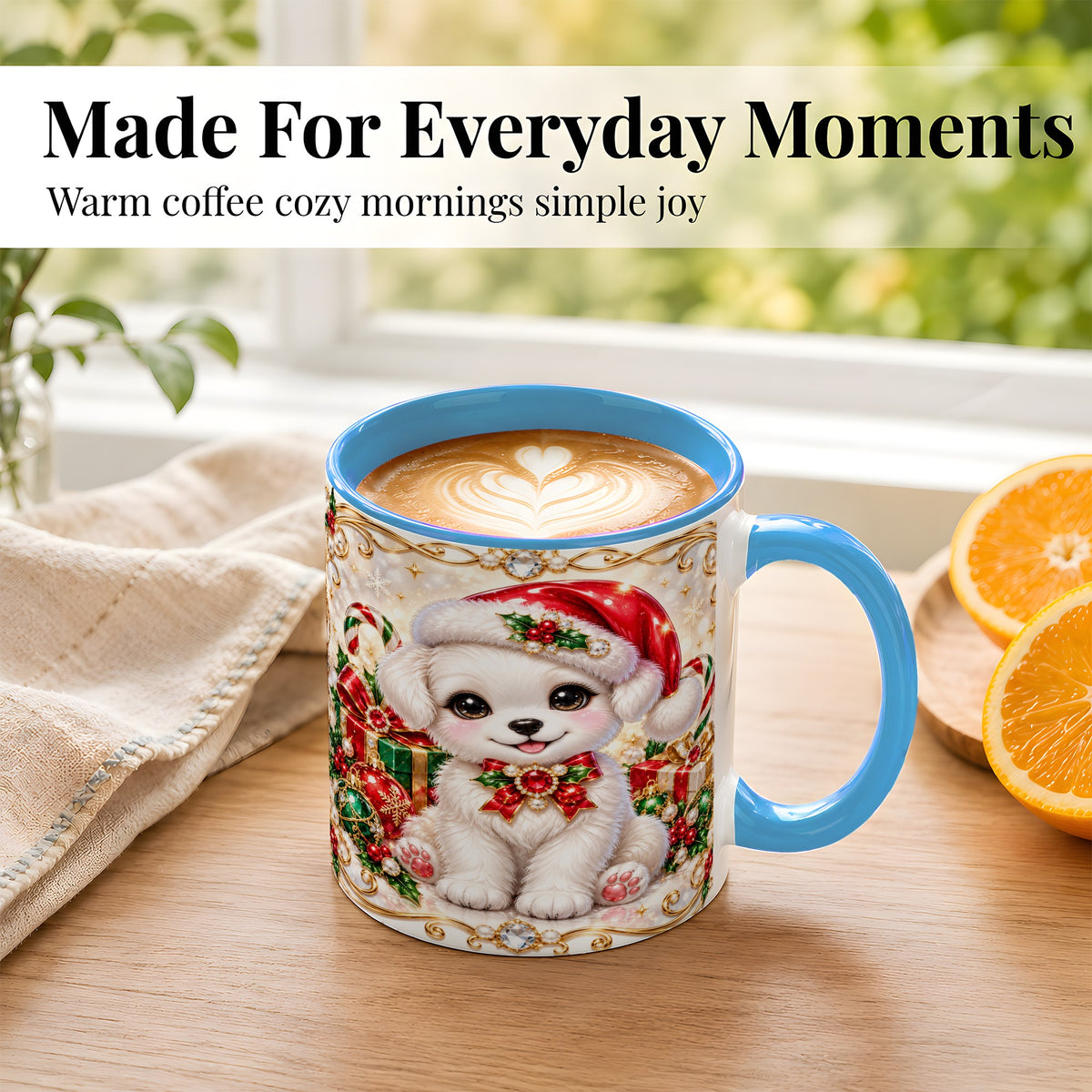 #pl[11oz|Blue] Christmas Puppy Coffee Mug, Santa Dog Mug, Ceramic Cup