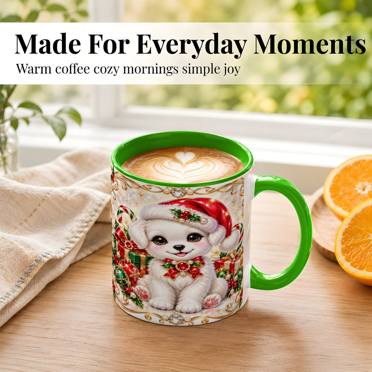 #pl[11oz|Green] Christmas Puppy Coffee Mug, Santa Dog Mug, Ceramic Cup