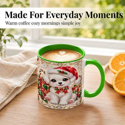 #pl[11oz|Green] Christmas Puppy Coffee Mug, Santa Dog Mug, Ceramic Cup