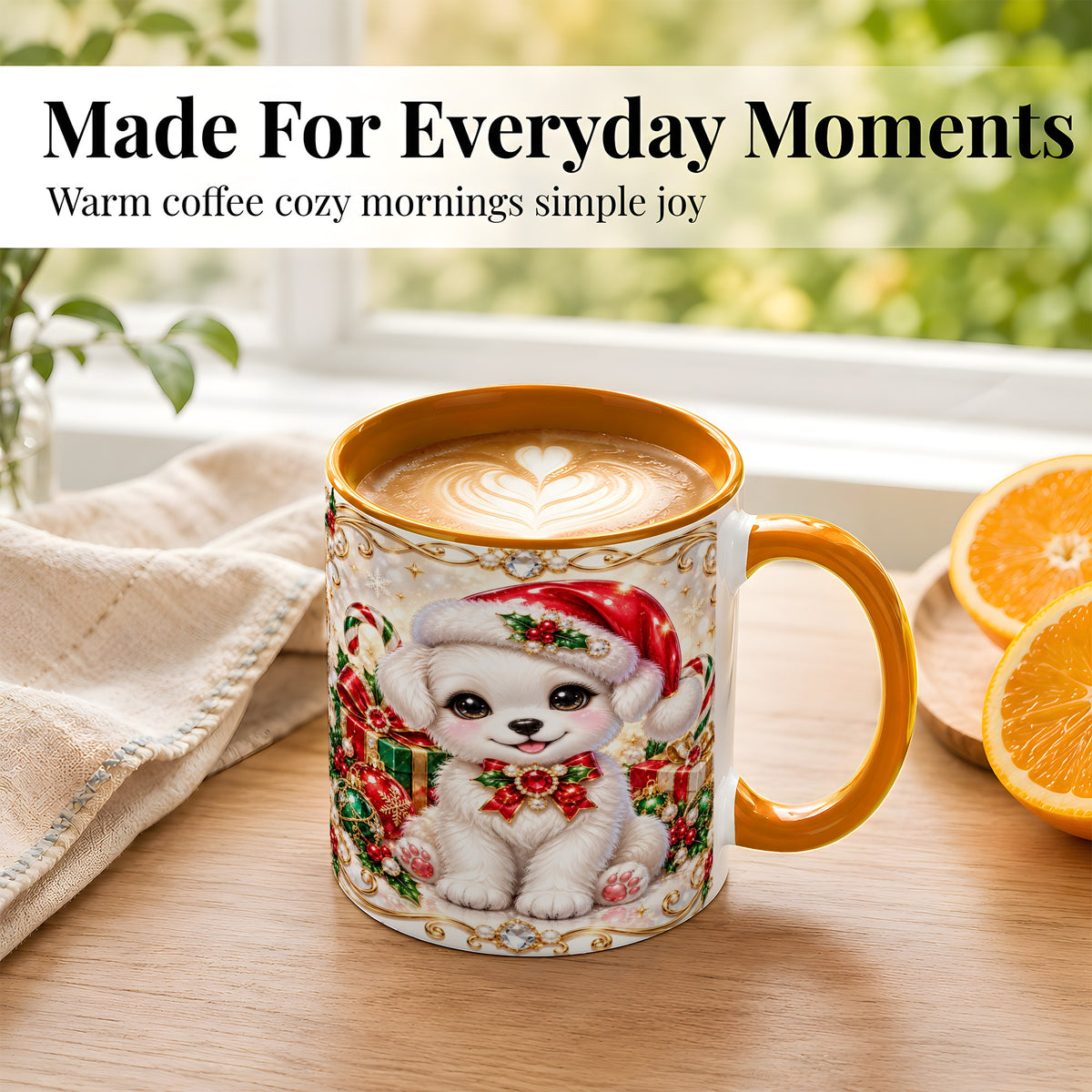 #pl[11oz|Orange] Christmas Puppy Coffee Mug, Santa Dog Mug, Ceramic Cup